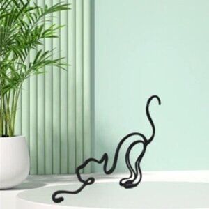 Cat Stretching Minimalist Art Sculpture,  Metal Abstract Metal Line Minimalist